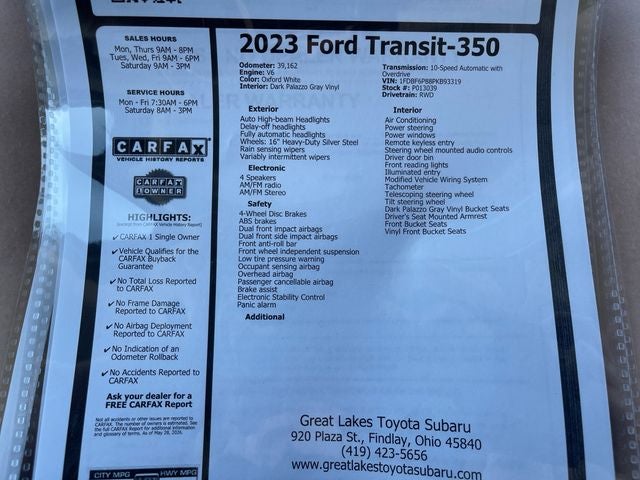 2023 Ford Transit-350 T-350 RWD DRW 138" WB 9950 GVWR