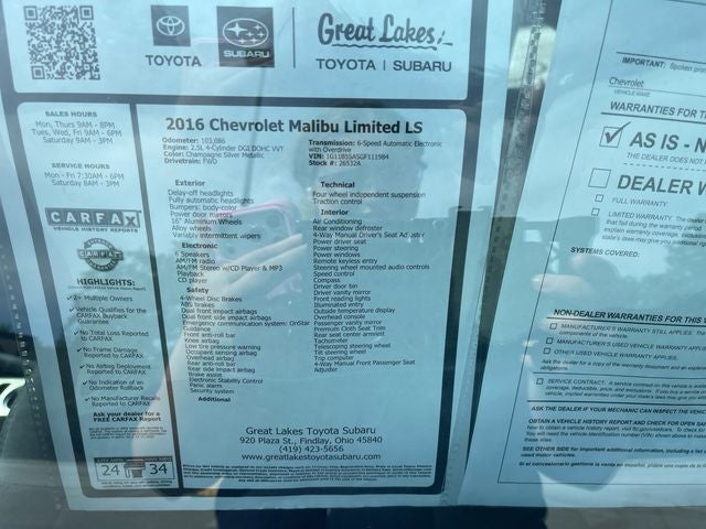 2016 Chevrolet Malibu Limited LS