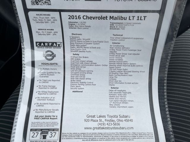 2016 Chevrolet Malibu LT 1LT