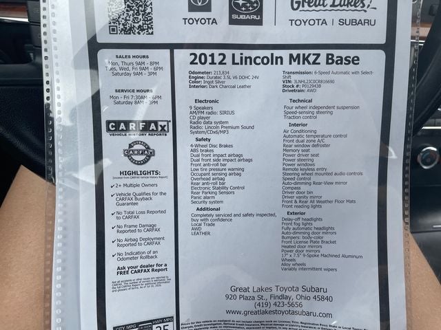 2012 Lincoln MKZ 4dr Sdn AWD