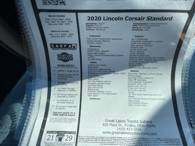 2020 Lincoln Corsair Standard