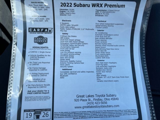 2022 Subaru WRX Premium