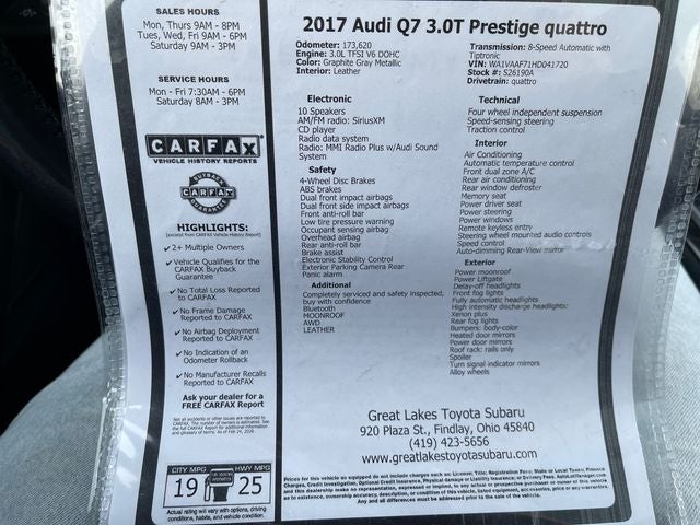 2017 Audi Q7 3.0T Prestige quattro