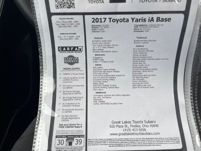 2017 Toyota Yaris iA Manual (Natl)