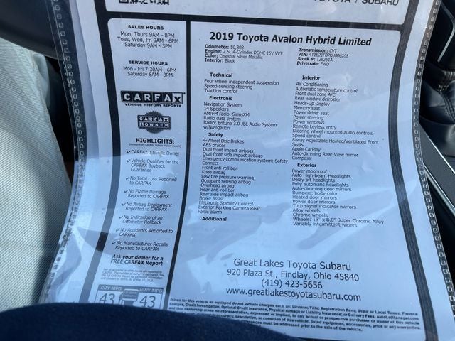 2019 Toyota AVALON HYBRID Hybrid Limited