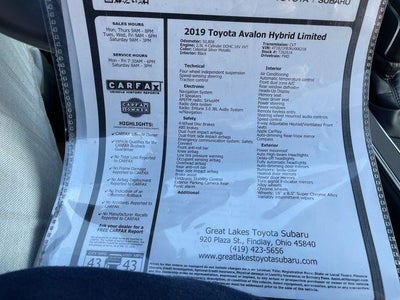 2019 Toyota AVALON HYBRID Hybrid Limited