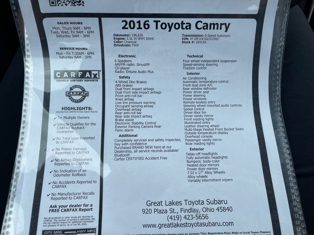 2016 Toyota Camry XLE