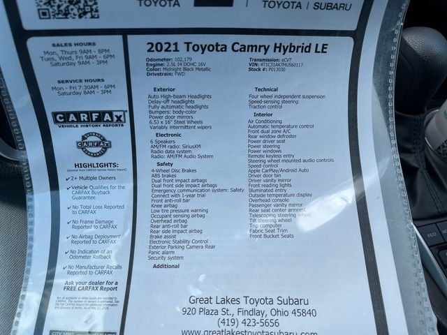 2021 Toyota Camry Hybrid LE