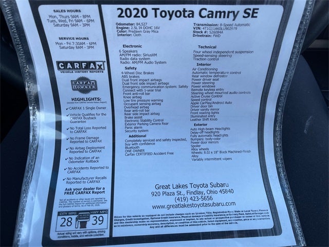 2020 Toyota CAMRY SE
