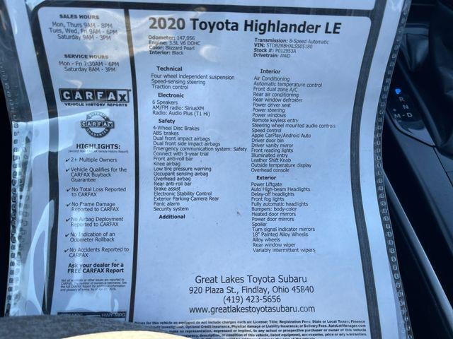 2020 Toyota HIGHLANDER LE