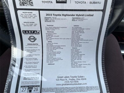 2015 Toyota HIGHLANDER HYBRD Limited