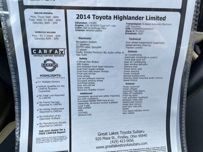 2014 Toyota HIGHLANDER Limited