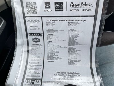 2024 Toyota SIENNA PLT AWD Platinum 7 Passenger