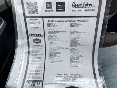 2024 Toyota SIENNA PLT AWD Platinum 7 Passenger