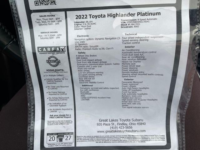 2022 Toyota HIGHLANDER Platinum