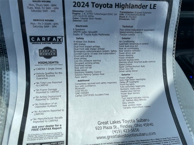 2024 Toyota HIGHLANDER LE