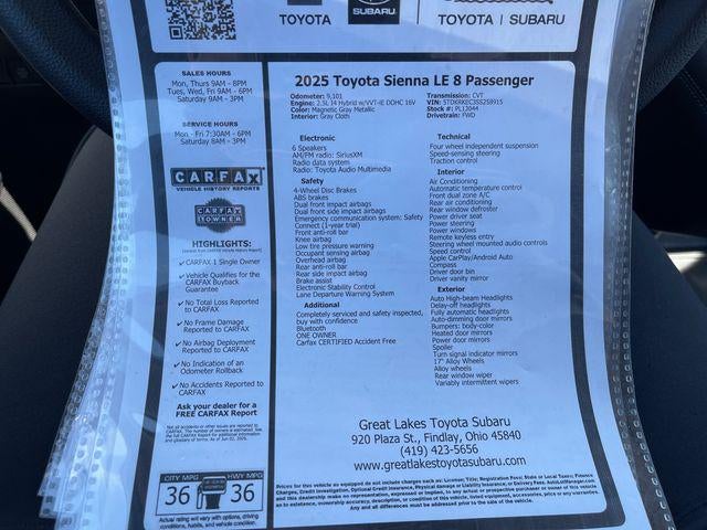 2025 Toyota Sienna LE 8 Passenger