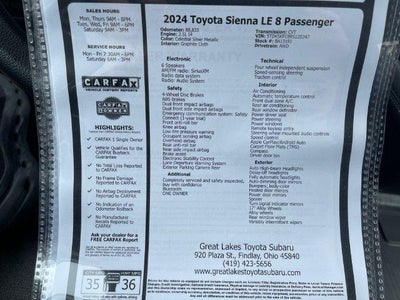 2024 Toyota Sienna LE 8 Passenger