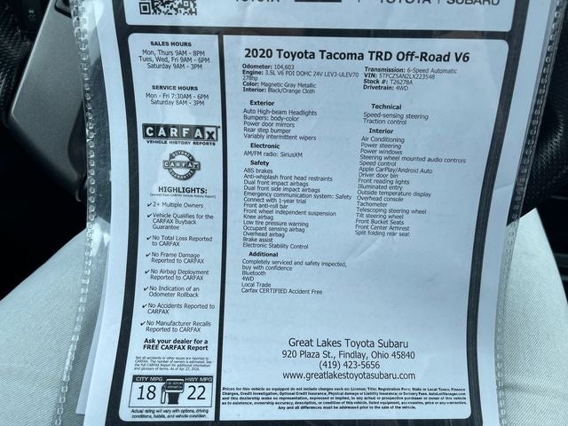 2020 Toyota TACOMA TRD OFFRD TRD Off-Road V6