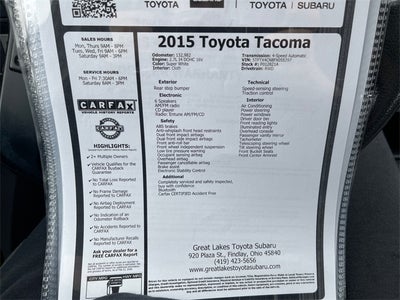 2015 Toyota TACOMA 4X2 2WD Access Cab I4 AT (Natl)