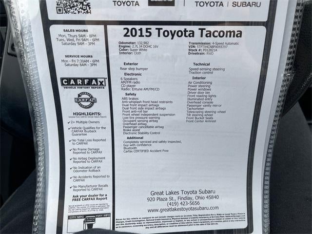 2015 Toyota TACOMA 4X2 2WD Access Cab I4 AT (Natl)