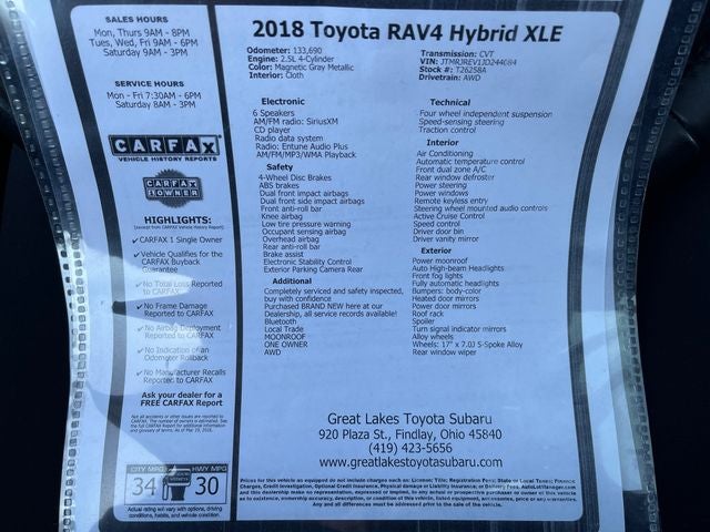 2018 Toyota RAV4 HYBRID XLE