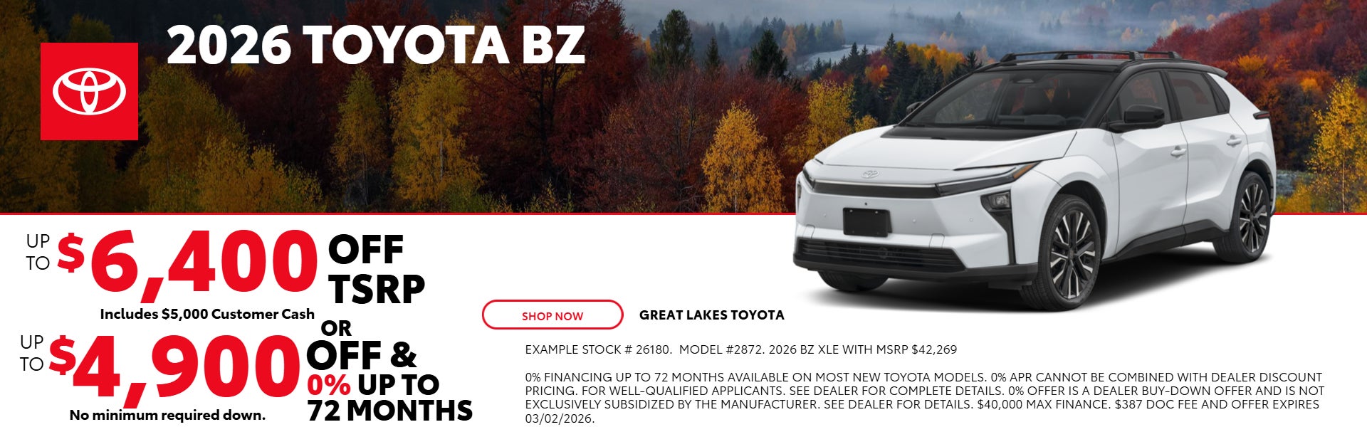 WHITE 2026 TOYOTA BZ ON OFFER 