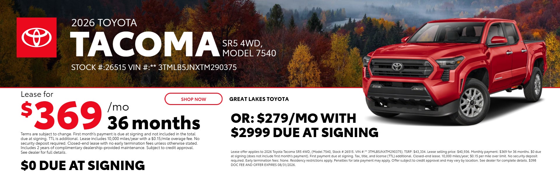 2026 Toyota Tacoma SR5 4WD, Model 7540