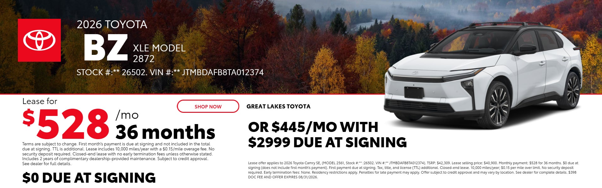 2026 Toyota bZ XLE MODEL 2872
